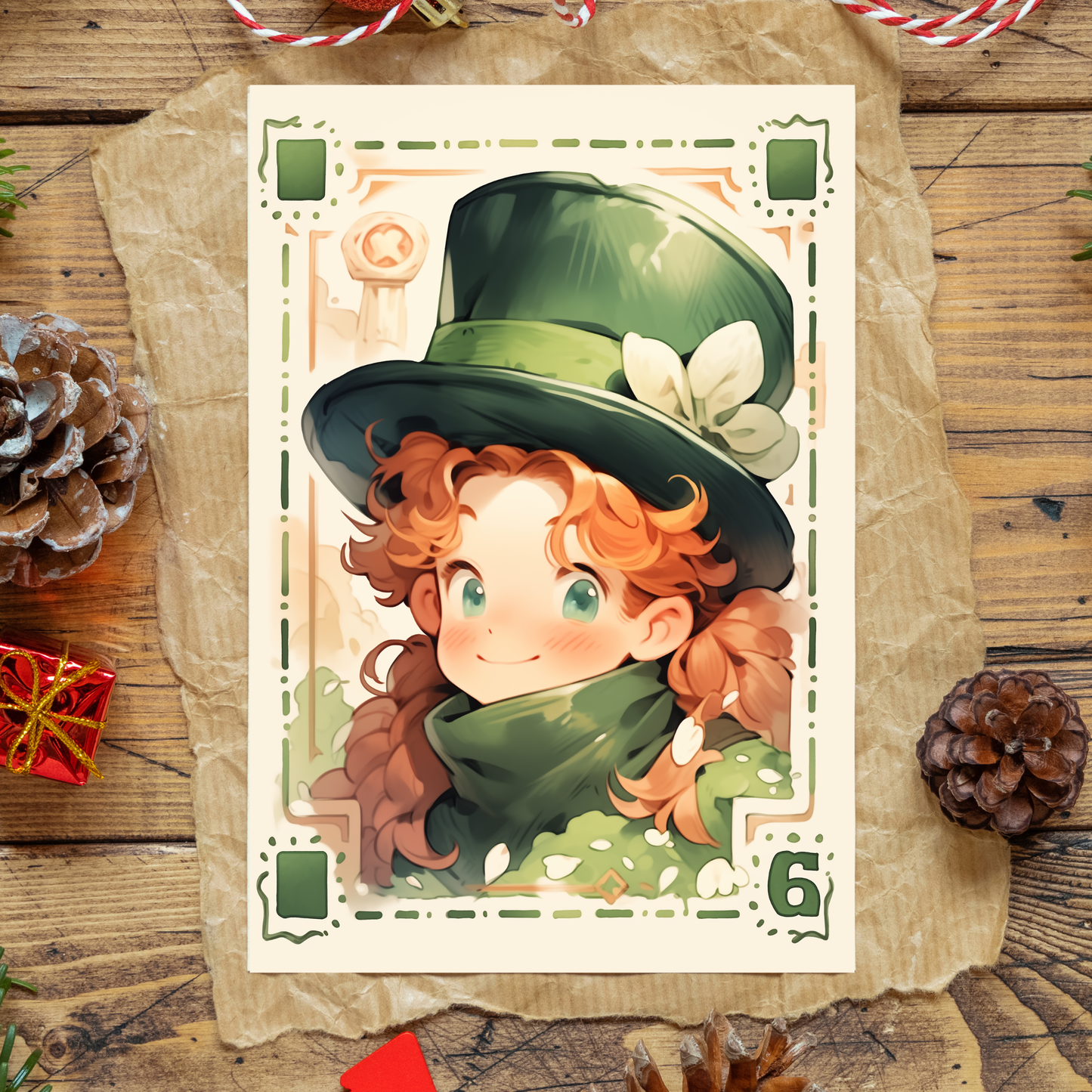 greeting card of a  girl leprechaun spreading joy and luck