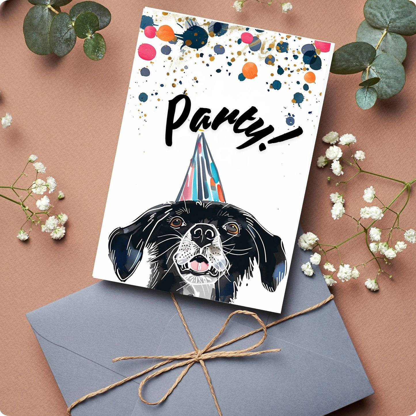 black dog happy birthday card 