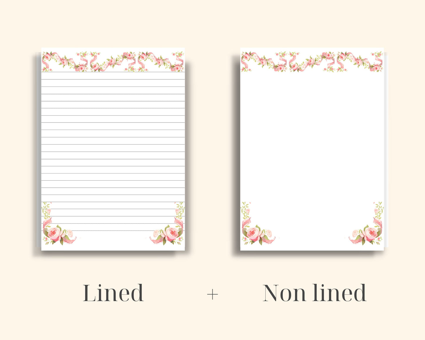 Pink Flower Beauty - Printable Stationery lined non lined