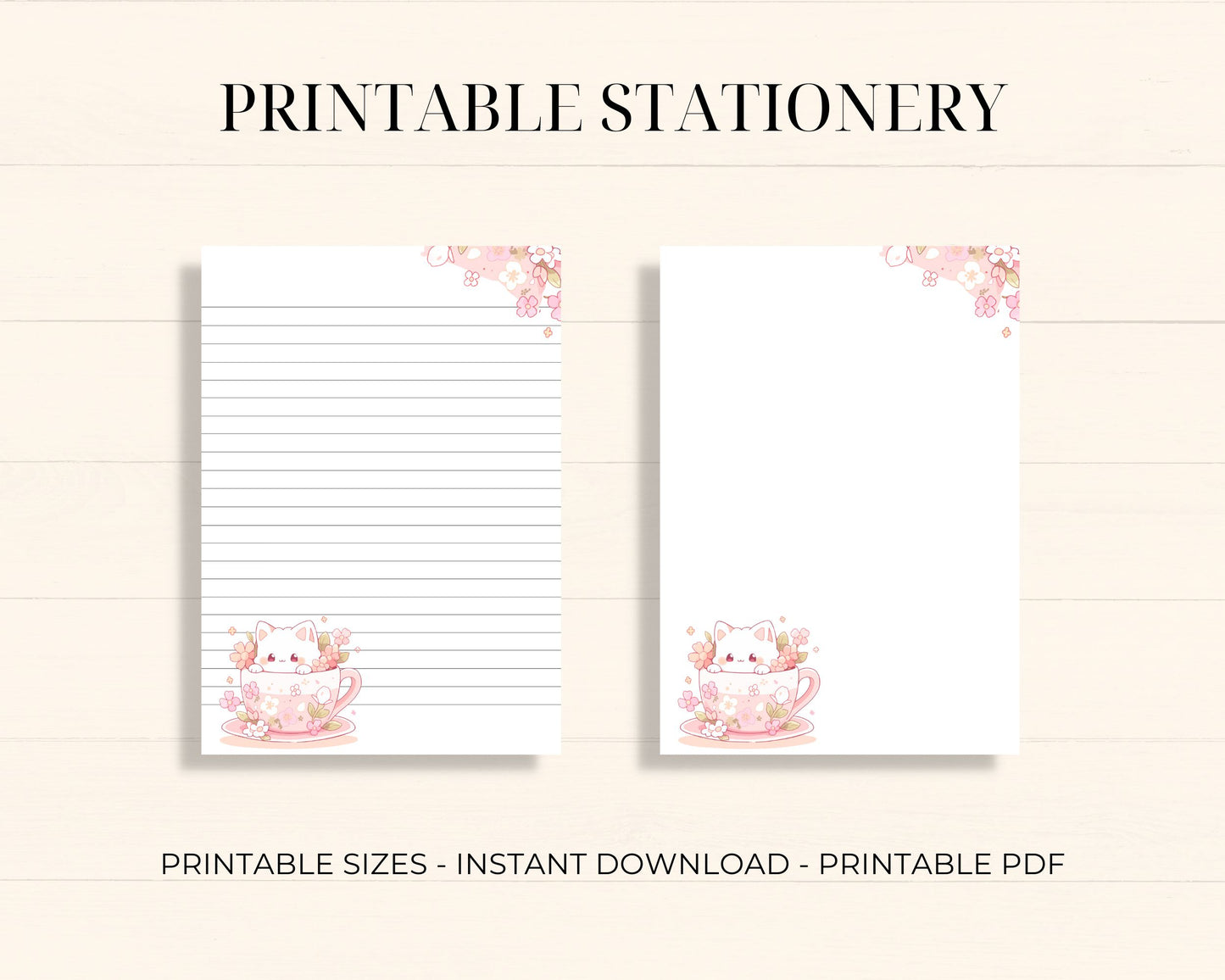 Pink Cat in a Cup Fun - Printable Stationery printable