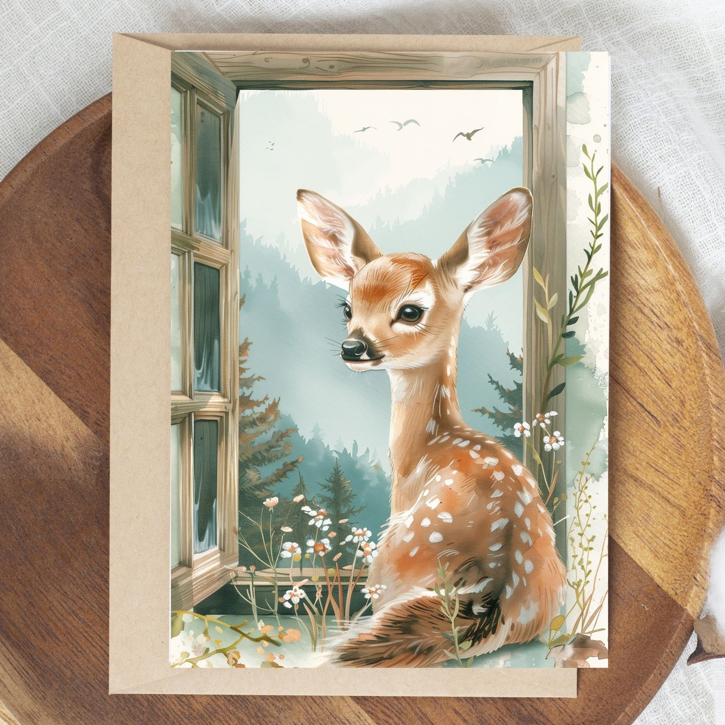 greeting card of a deer enjoying  at seaside escape