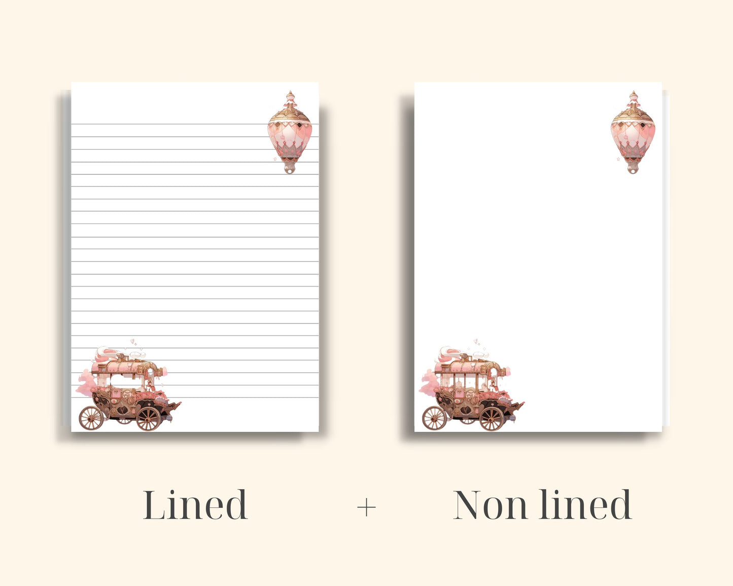 Steampunk Fantasy - Printable Stationery lined non lined