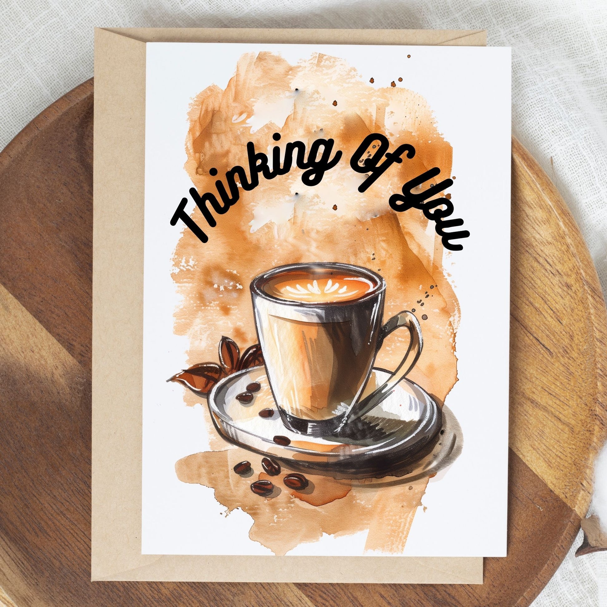 Friendship greeting card showing warm cup of coffee 