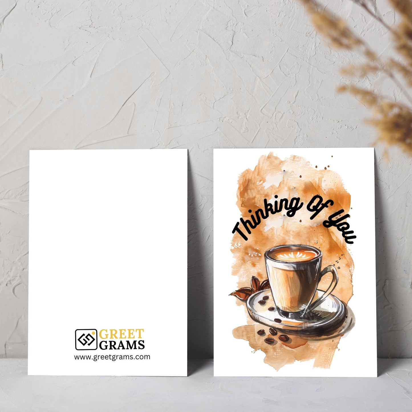 Friendship greeting card of A hot coffee cup and the words thinking of you