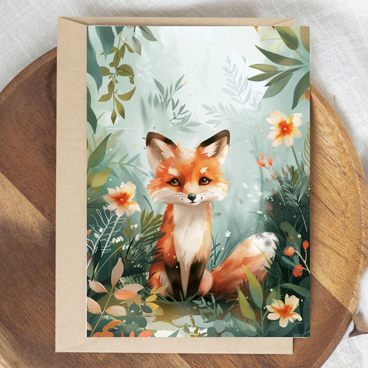 greeting card of a fox enjoying in the splendour of a tropical paradise