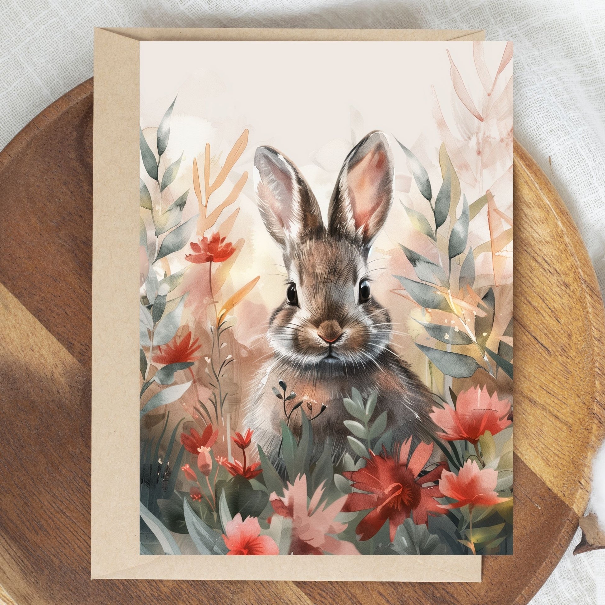 greeting card of a rabbit enjoying the beauty of tropical paradise