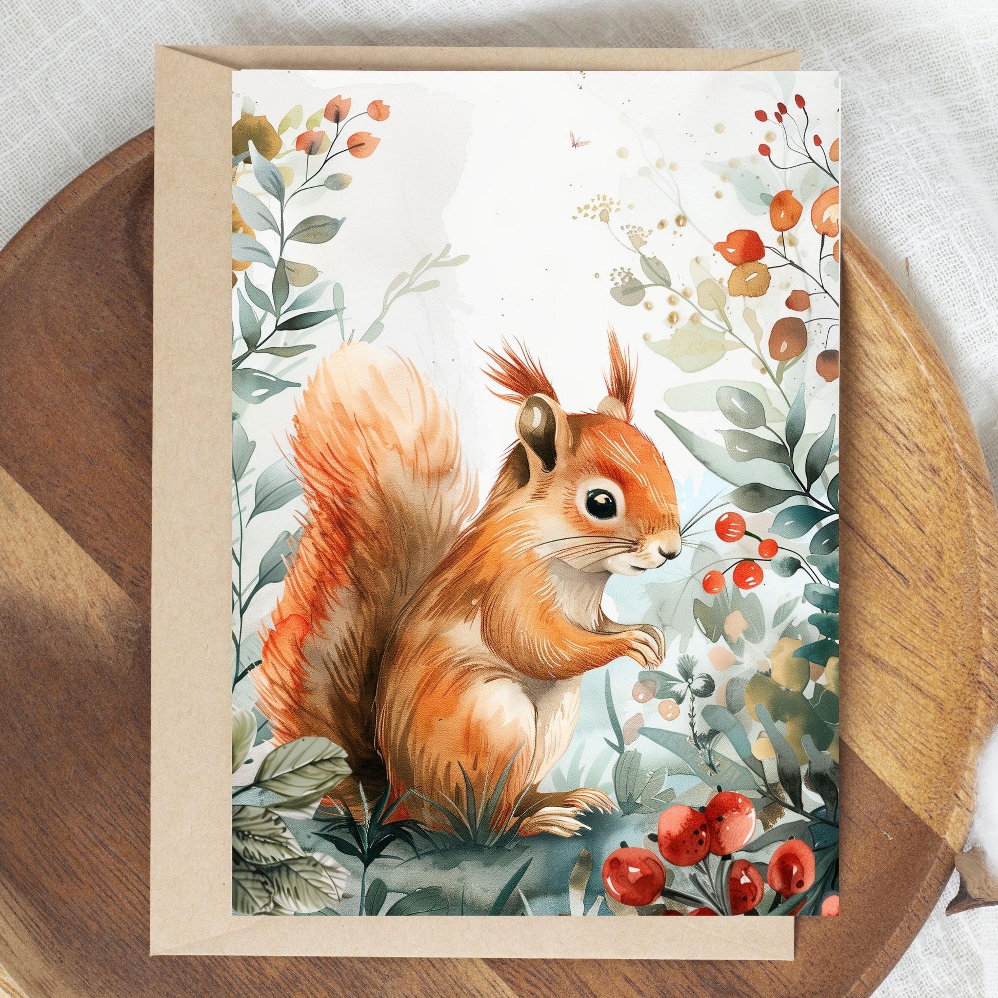 greeting card of a squirrel enjoying the beauty of a tropical paradise