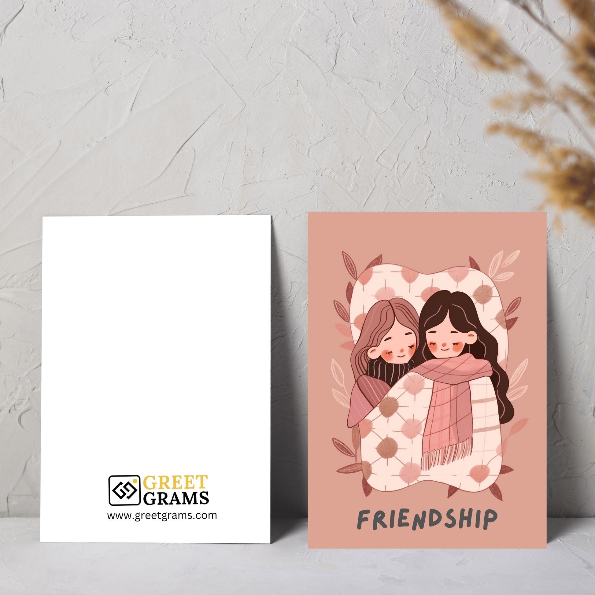 Friendship greeting card showing two besties cuddling