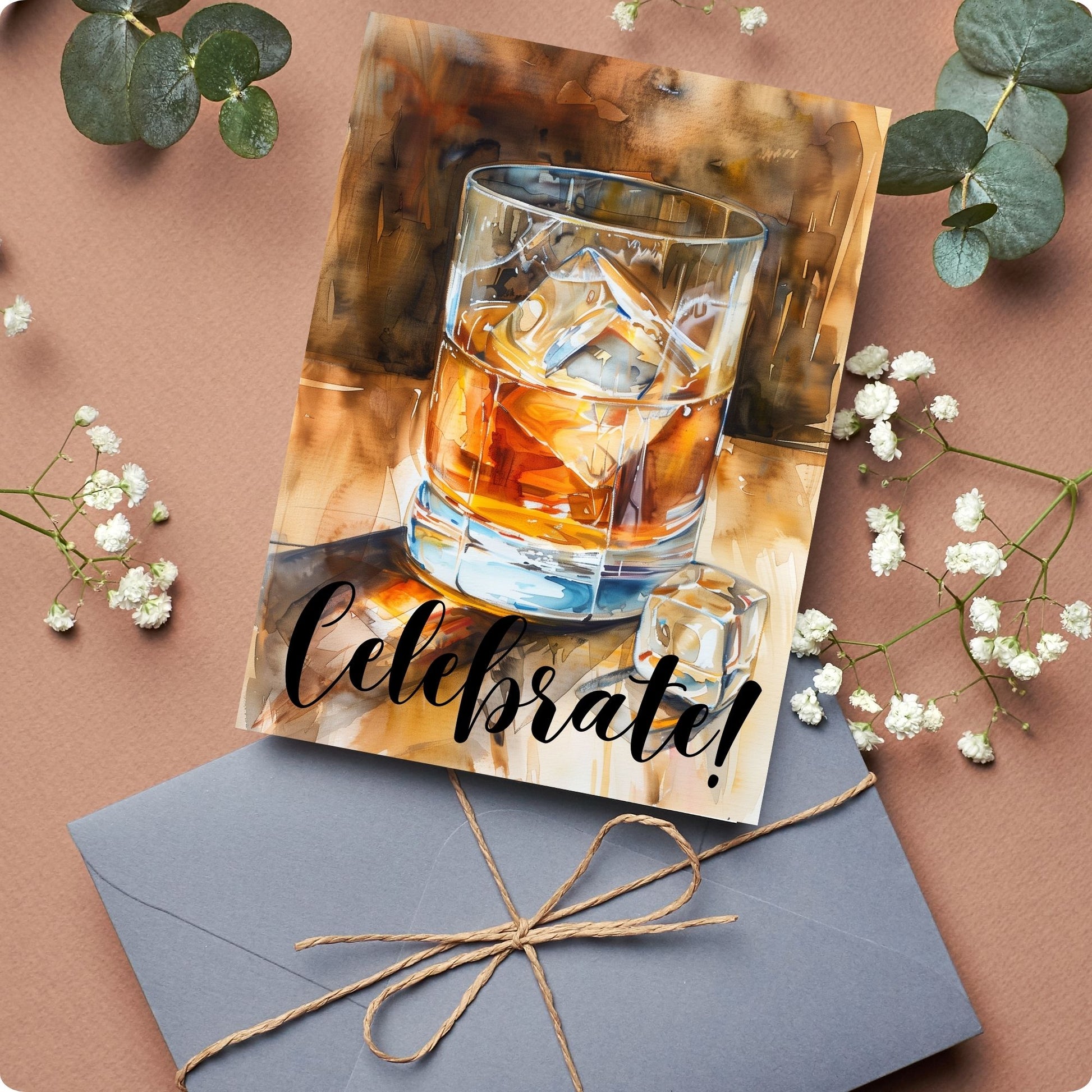 Whiskey glass celebration card