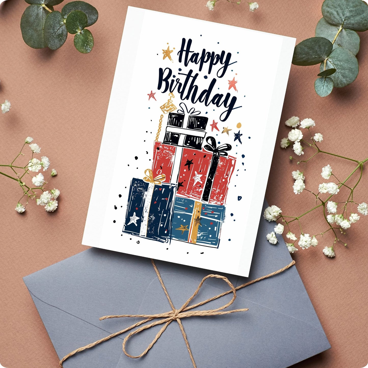 greeting card of  wrapped presents