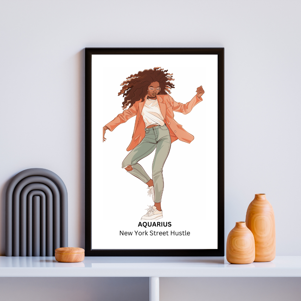 Aquarius Female Dance in black frame