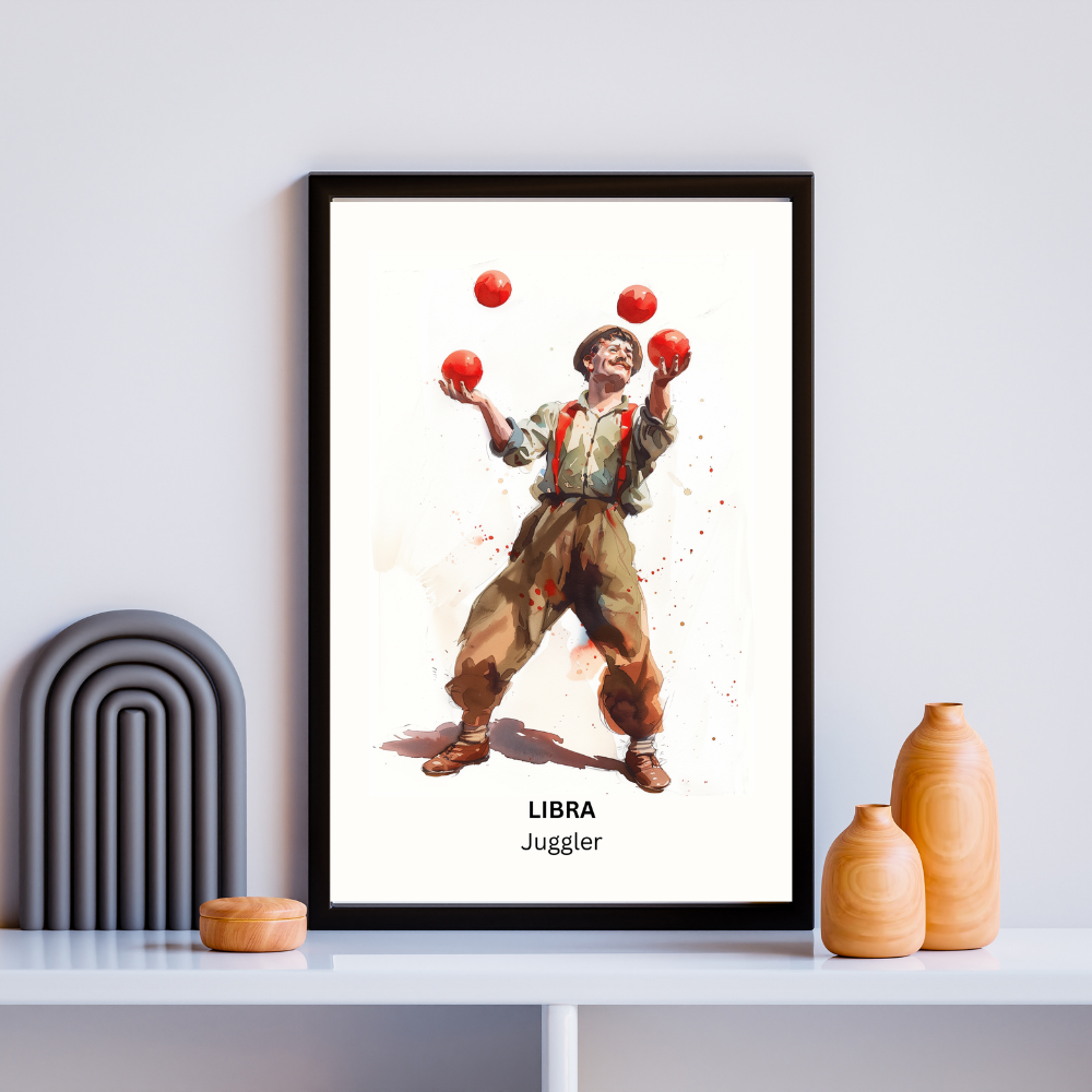 Libra Male Circus in black frame