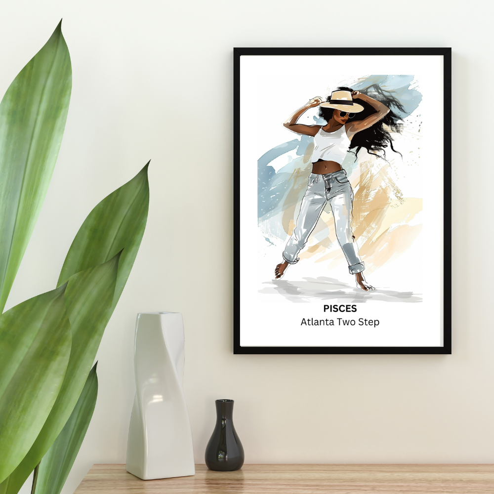 Pisces Female Dance in black frame